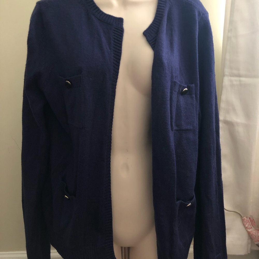 NWT Ann Taylor Loft Large Blue Sweater Open